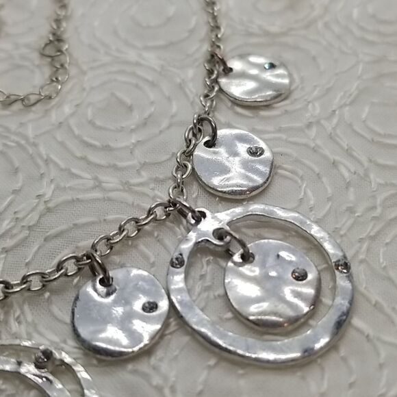 Necklace Circle Drops Silver Multiple Chain Necklace - Picture 5 of 9